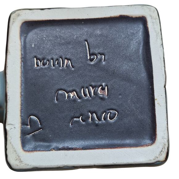 RARE Hand Made Mara Mexico Art Pottery Mug Pine Trees Stars Square Christmas - Picture 6 of 7